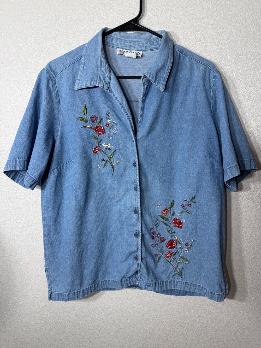 Donkenny Classics Embroidered Floral Denim Button Up Blouse
